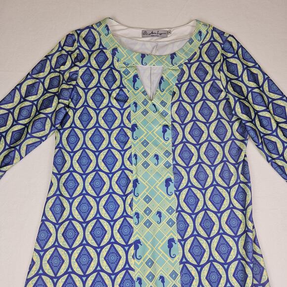 Ava Lynn Resort Dress Nautical Seahorse Colorful Peru Sundress Shift Womens M - Picture 8 of 15